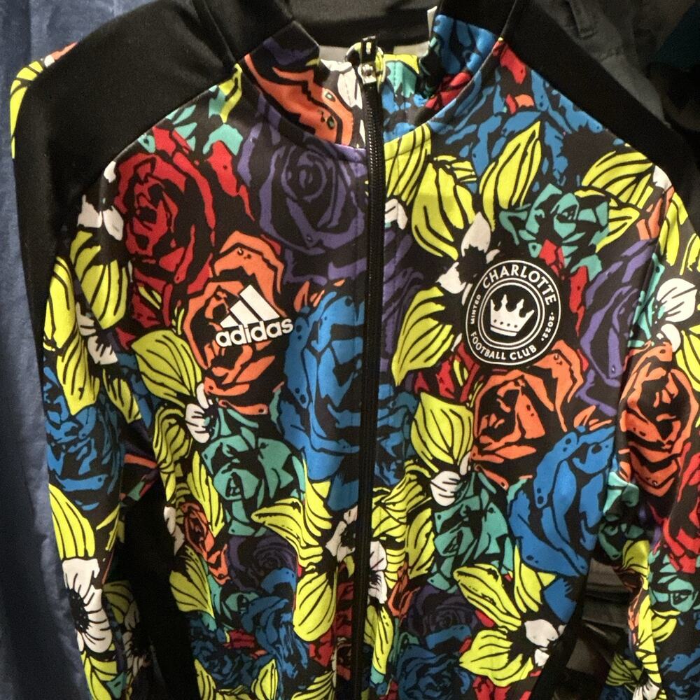 adidas Charlotte Football Club Soccer Full Zip Floral Jacket Multicolor Black M